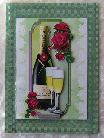 Champagne and Roses on a Plaque with Lace A4 by Faye Volo