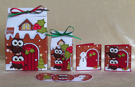 3D Xmas Hoot Owl Milk Carton Gingerbread House Treat Boxes by Faye Volo