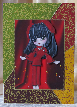 Little China Girl in Red A4 Card Front by Faye Volo