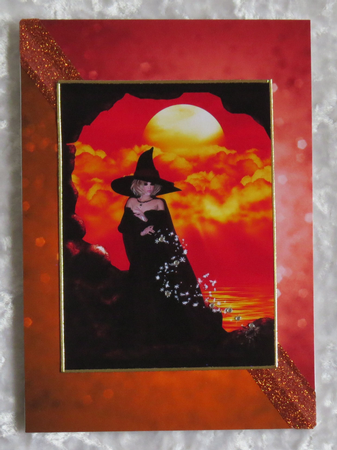 Fantasy Halloween Witch Casting Spell on Spider A4 Topper by Faye Volo