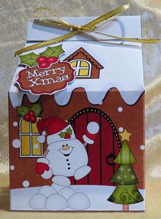 3D Christmas Milk Carton Gingerbread House Treat Box Mini Kit -  Snowball Sam is Having a Snowball Fight by Faye Volo