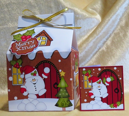 3D Christmas Milk Carton Gingerbread House Treat Box Mini Kit -  Snowball Sam is Having a Snowball Fight by Faye Volo