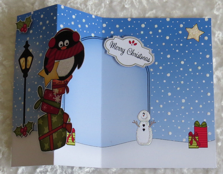 3D Shaped No-Hole Fold Back Christmas Card Mini Kit  - Pip Penguin has a Star & Presents by Faye Volo