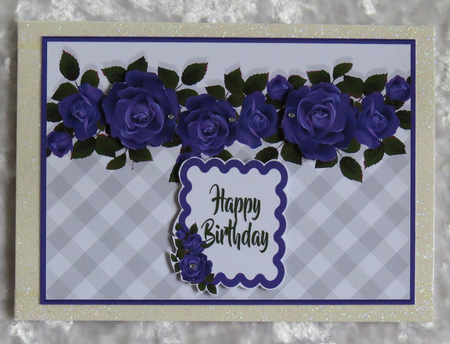 Roses on Gingham Card Topper - Purple by Faye Volo