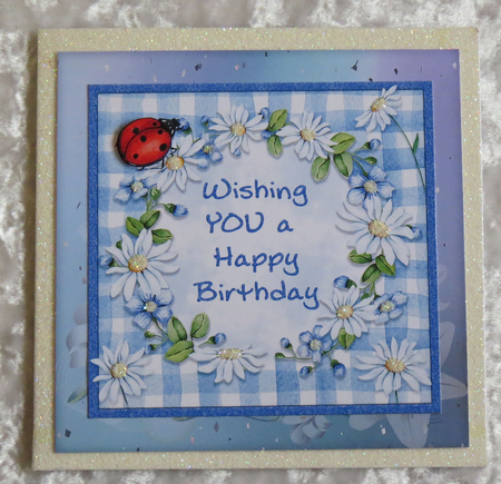 Cottage Blue Check Daisy Card Topper & Gift Tag by Faye Volo