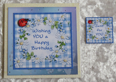Cottage Blue Check Daisy Card Topper & Gift Tag by Faye Volo