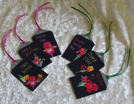 Stunning iris Gift Tags with Decoupage by Faye Volo