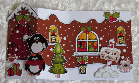 3D Shaped No-Hole Fold Back Christmas Card Mini Kit - Penguins are having a Snowball Fight by Faye Volo