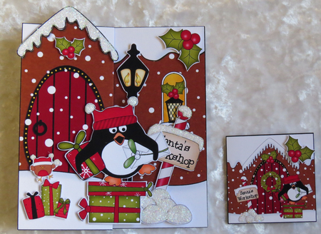 3D Shaped No-Hole Fold Back Christmas Card Mini Kit - Pip Penguin has Xmas Presents by Faye Volo