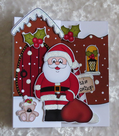 3D Shaped No-Hole Fold Back Christmas Card Mini Kit - Santa has a Sack of Presents by Faye Volo