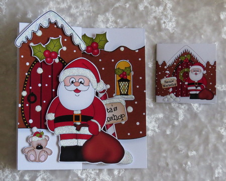3D Shaped No-Hole Fold Back Christmas Card Mini Kit - Santa has a Sack of Presents by Faye Volo