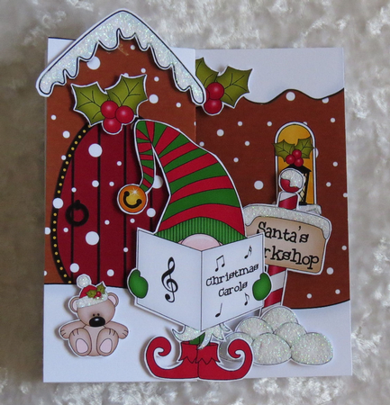 3D Shaped No-Hole Fold Back Christmas Card Mini Kit - Gnome Glidurn is Carol Singing by Faye Volo