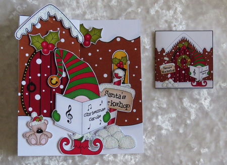 3D Shaped No-Hole Fold Back Christmas Card Mini Kit - Gnome Glidurn is Carol Singing by Faye Volo