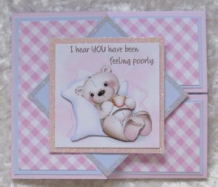 Feeling Poorly Teddy Dutch Door Sideways Fold Card by Faye Volo