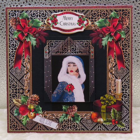 Art Deco Christmas Card Front 3 With Decoupage by Faye Volo