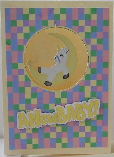 Unicorn in the Moon- New Baby Dangler Card by Fran Howell