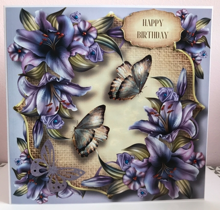 Lilies, Burlap & Butterflies 8x8 by Fran Turner
