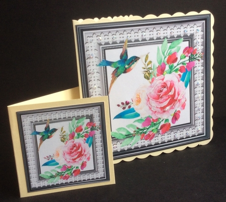 Pretty water colour flowers with humming bird 7x7 by Fran Turner