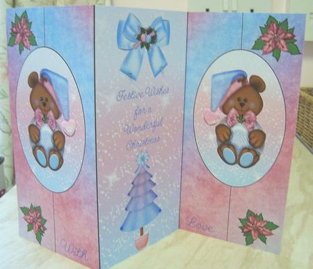 Little Pastel Xmas Bears Double Fold Back Card by Fran Turner