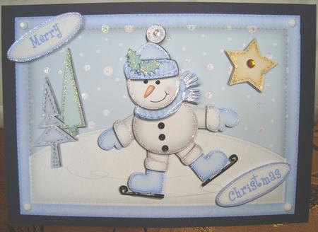 A5 Skating Snowman Quick Card N 3D Decoupage by Fran Turner