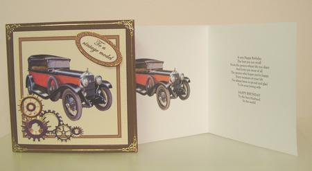 Square 6x6 Vintage Car with Cogs by Fran Turner