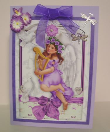 Vintage Angel with Harp and Dove in Lace Frame A4 by Fran Turner