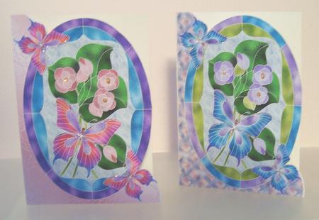 2 Stained Glass Floral Butterfly Notelets by Fran Turner