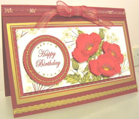 Red Poppy Happy Birthday Dl Decoupage Topper by Fran Turner