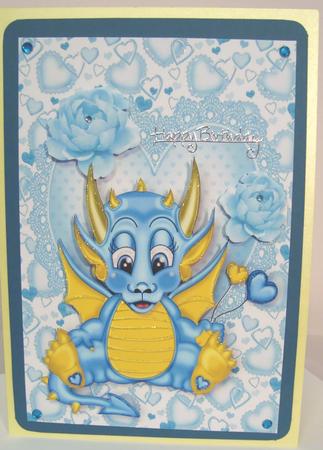 Little Blue Dragon on a Heart with Roses by Fran Turner