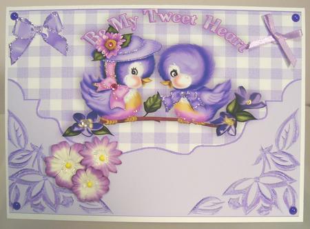 Purple Love Birds on Scalloped Envelope A4 by Fran Turner