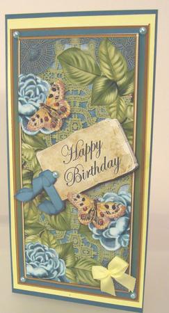 Teal Roses Happy Birthday Dl Topdown Topper by Fran Turner