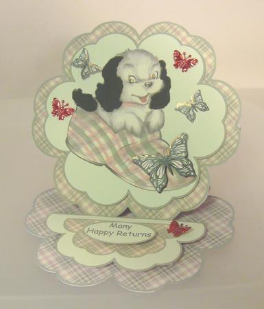 Puppy in a Slipper Petal Easel Card by Fran Turner