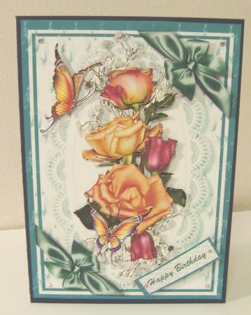 Lovely Roses and Butterflys on Aqua Background by Fran Turner