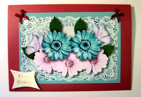 Pretty Floral Arrangement with Butterflies on Lace A4 by Fran Turner