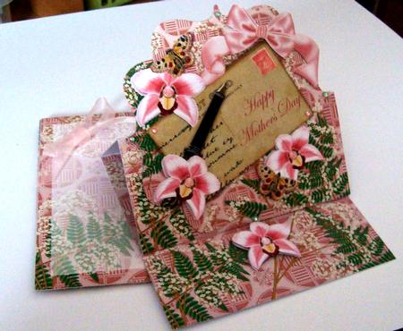Pink Orchid Mothers Day Easel Bracket Card & Envelope Kit by Fran Turner