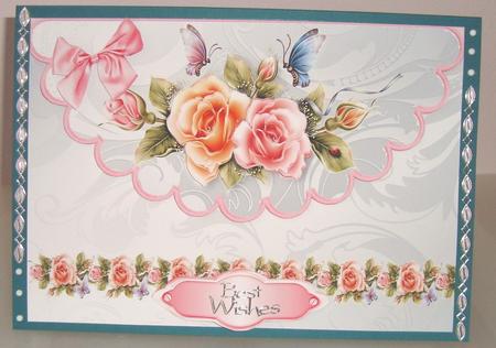 Peach/pink Beautiful Roses on Scalloped Envelope by Fran Turner