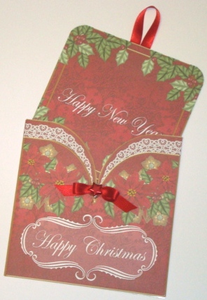 Red Poinsetta Happy Christmas Pocket Pull Card Kit by Fran Turner