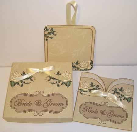 Cream Roses Bride & Groom Mini Pocket Card & Keepsake Box by Fran Turner