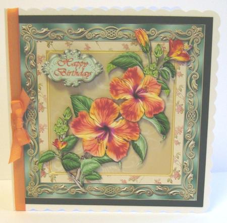 Vintage Style Hibiscus Square Card Front by Fran Turner