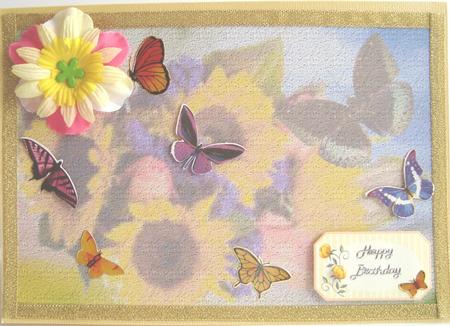 Sunflower Bouquet and Butterfly Textured Background by Fran Turner
