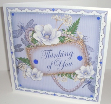 Pale Blue Magnolia Thinking of You 8in Decoupage Topper by Fran Turner