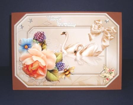 A5 Shaped Card with Swans Flowers and Bow Mini Kit by Fran Turner