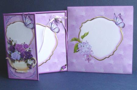 Lilac Roses in a Teapot Square Off Set Card Kit by Fran Turner