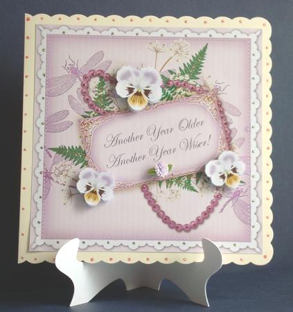 Lilac Pansy Another Year Older! 8in Vintage Decoupage Topper by Fran Turner
