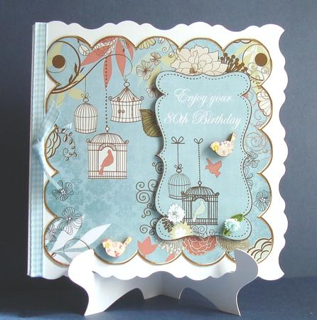 Dusky Teal Birdcage 80th Birthday 8in Scallop Topper by Fran Turner