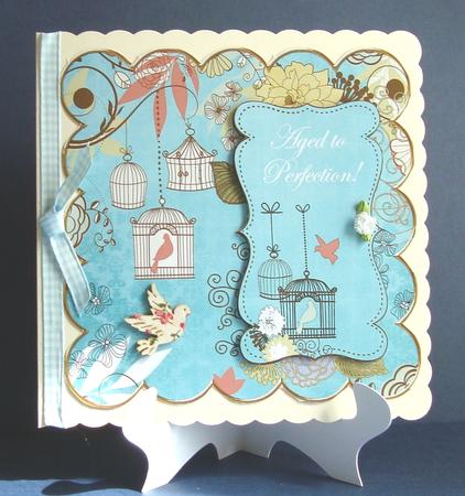 Teal Birdcage Aged to Perfection 8in Scallop Topper by Fran Turner