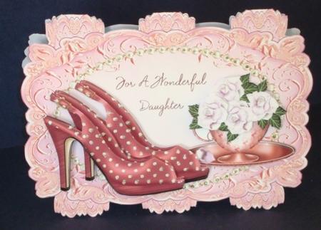 Pink Strip Card - Shoes and Roses - Daughter by Fran Turner