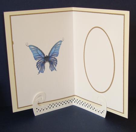 White with Blue Butterfly Insert Oval Plain by Fran Turner