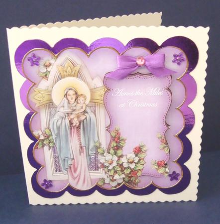 Lilac Mother Mary Across Miles Christmas 8in Scallop Topper by Fran Turner