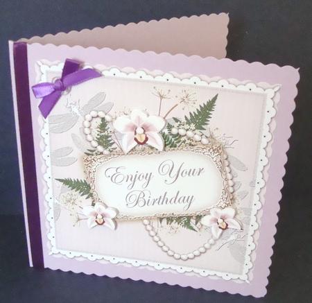 White Orchid Enjoy Birthday 8in Vintage Decoupage Topper by Fran Turner